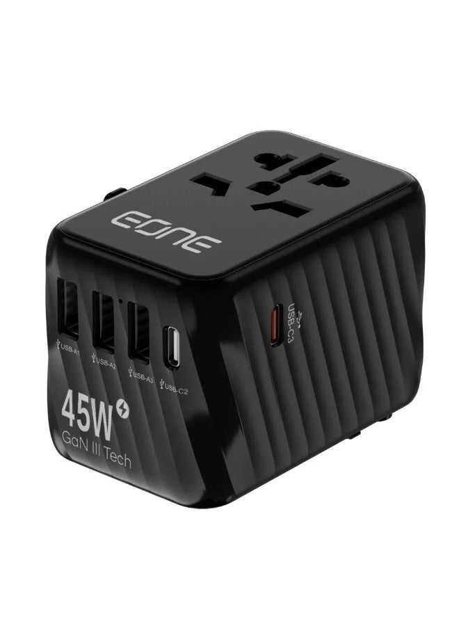 Eone 45W GaN Travel Charger with Universal Socket – 5-Port USB & USB-C Fast Charging Hub – Compact Design - Image 1